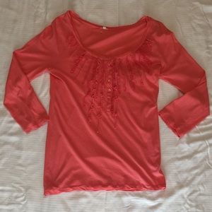 J Crew Coral Ruffled Longsleeve Size S